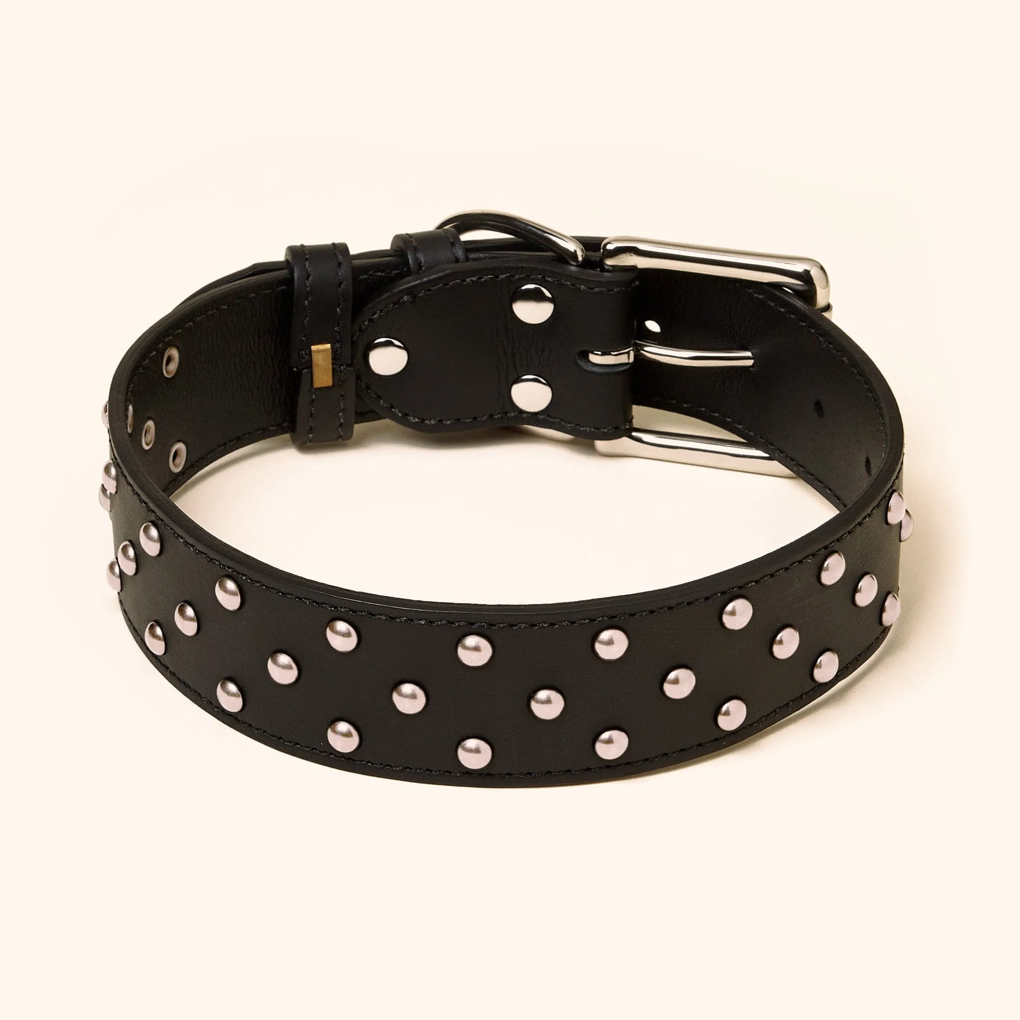 Wide Leather Studded Collar