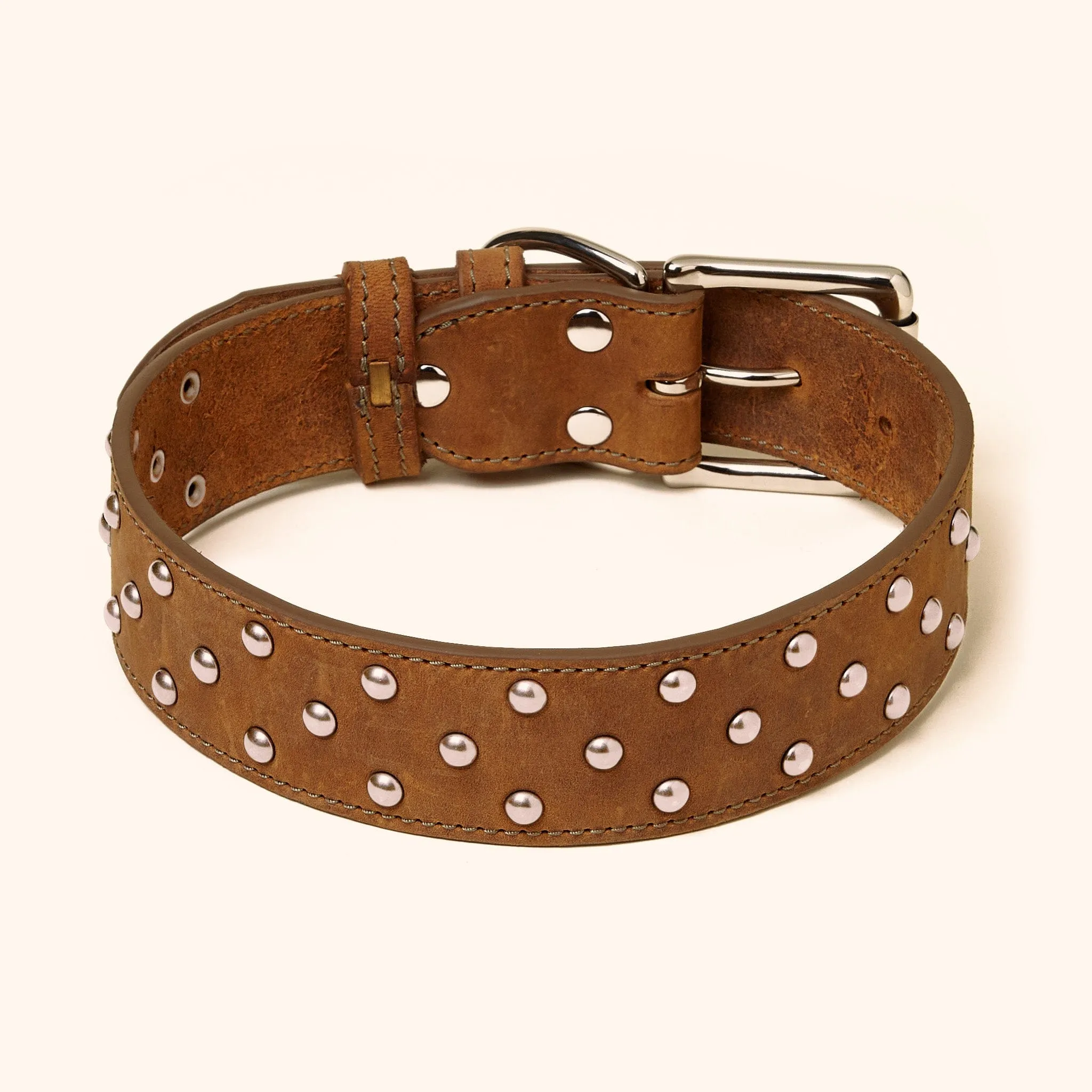 Wide Leather Studded Collar