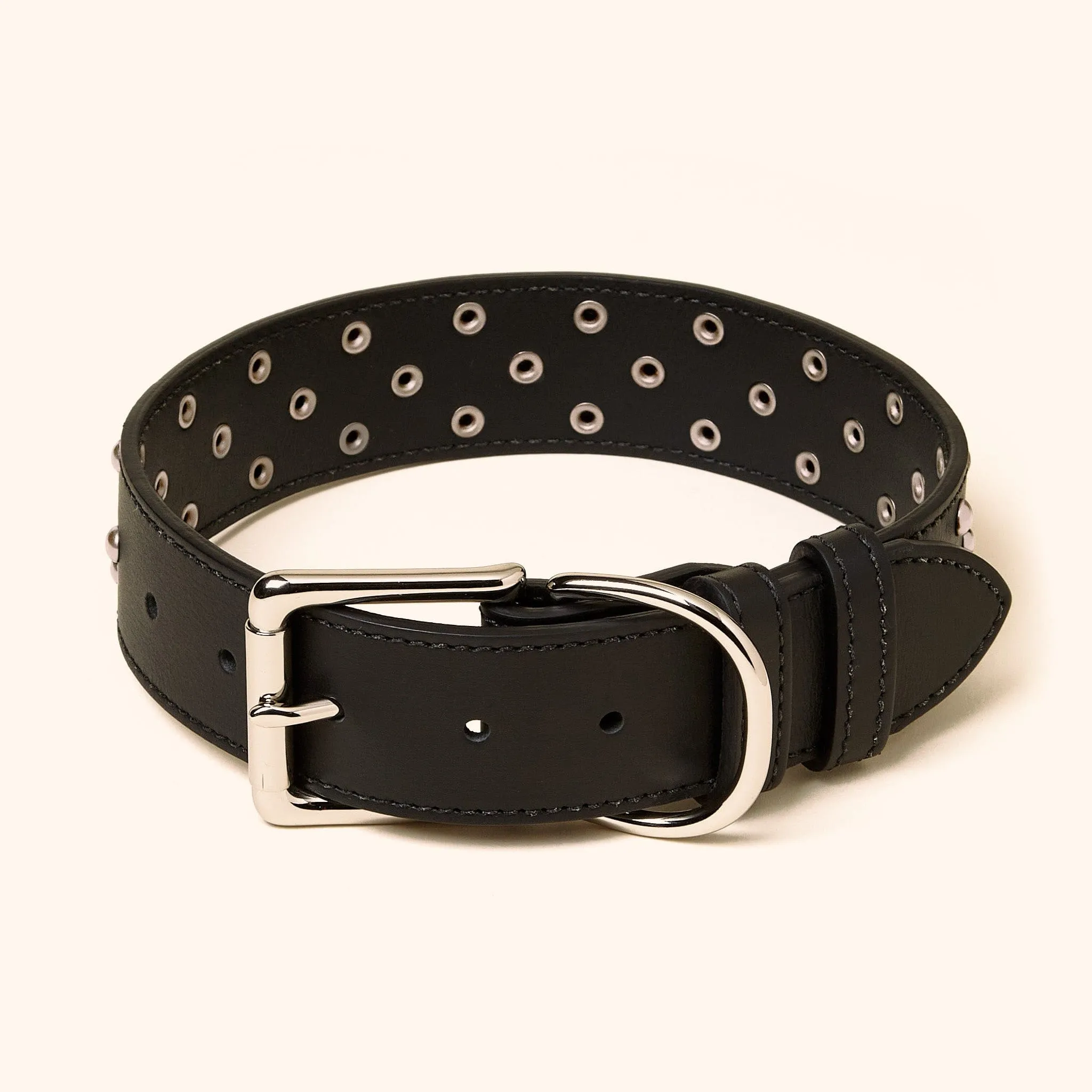 Wide Leather Studded Collar