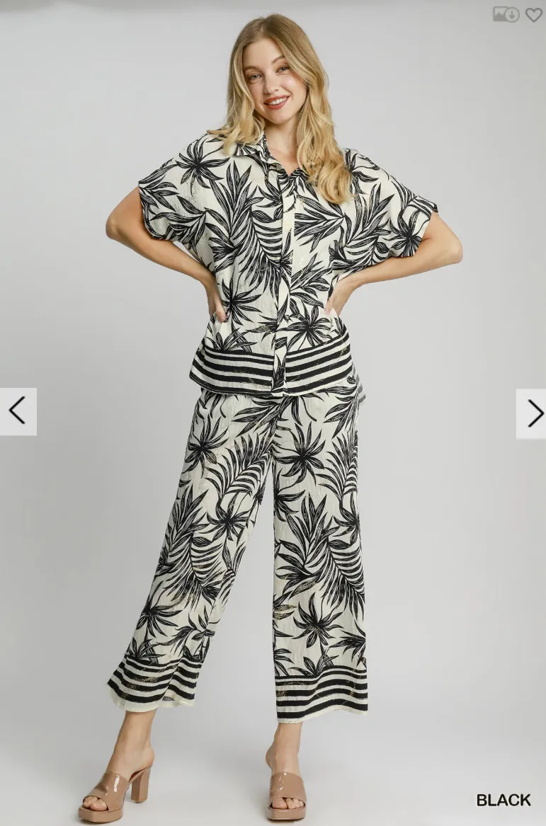 Wide Leg Tropical Print Pants