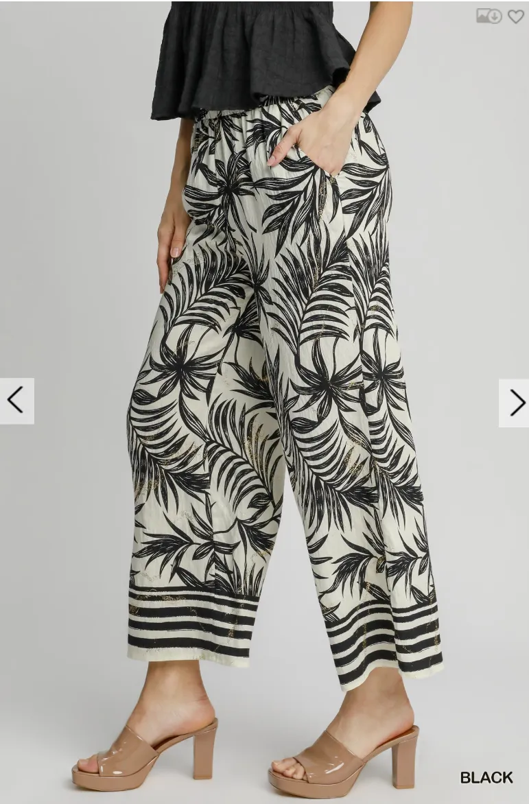 Wide Leg Tropical Print Pants