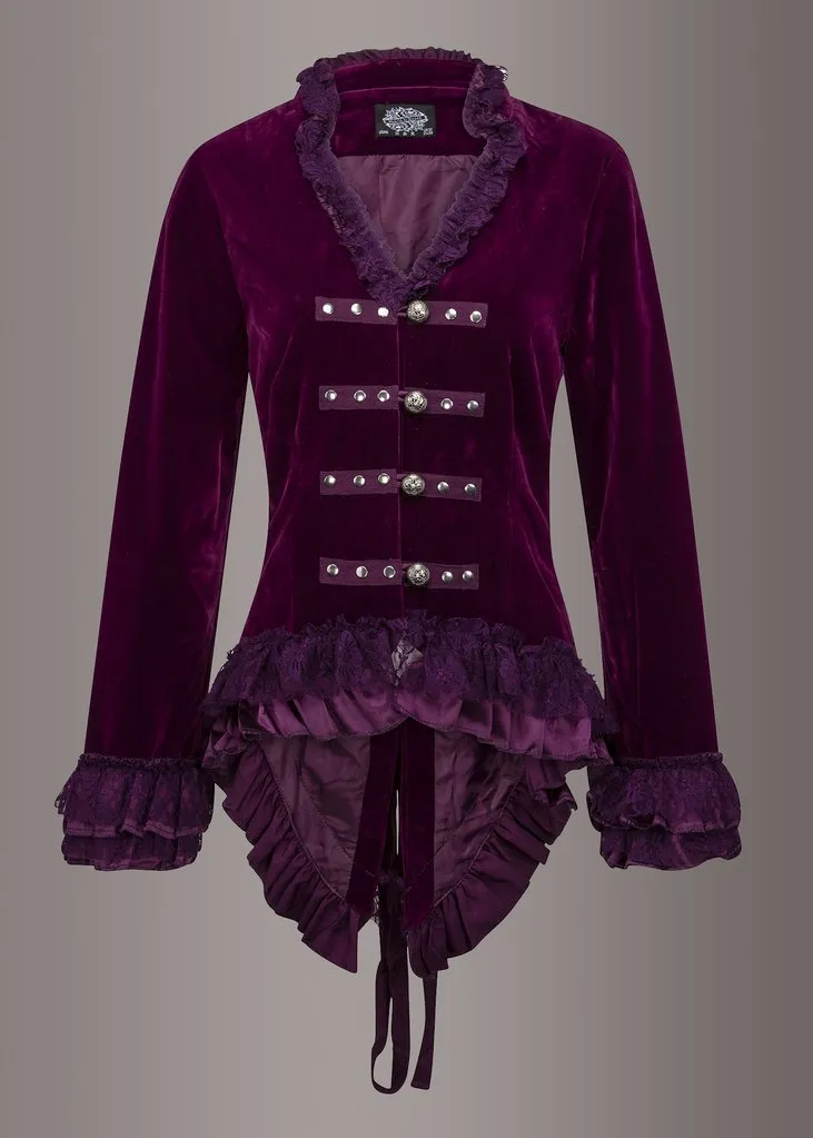 Witchy Woman Purple Velvet Steampunk Tail Jacket with Back Lacing