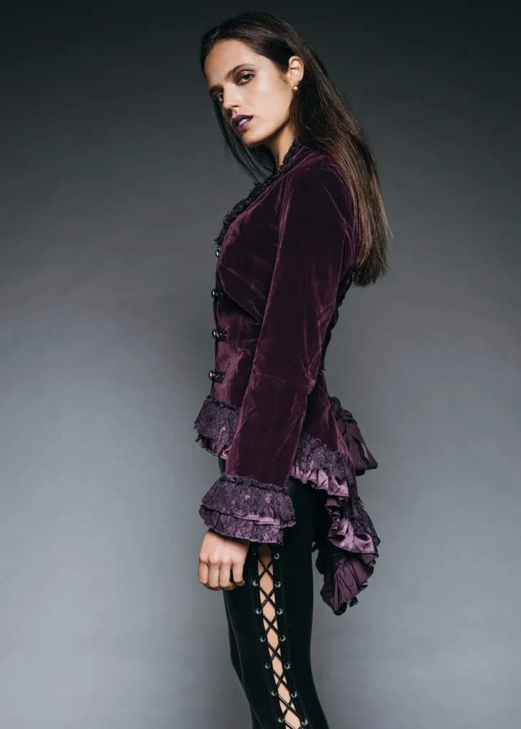 Witchy Woman Purple Velvet Steampunk Tail Jacket with Back Lacing