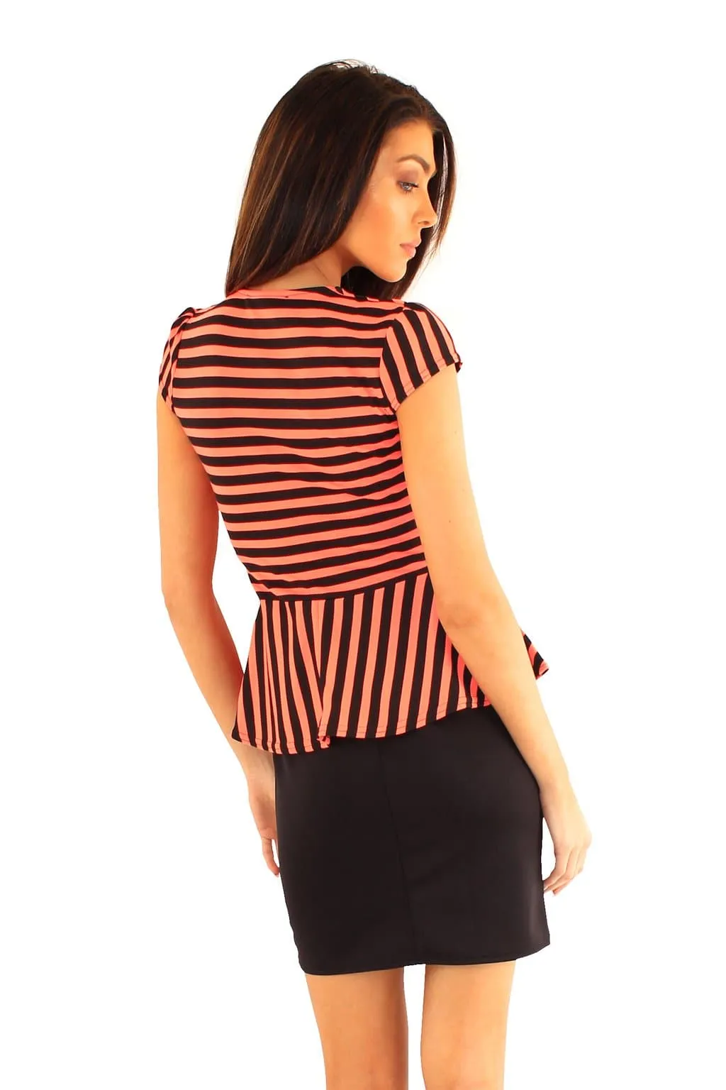 Women Black Striped Jacket Peplum Dress