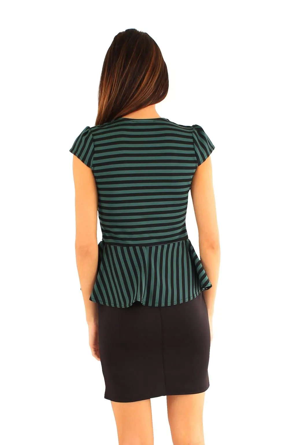 Women Black Striped Jacket Peplum Dress