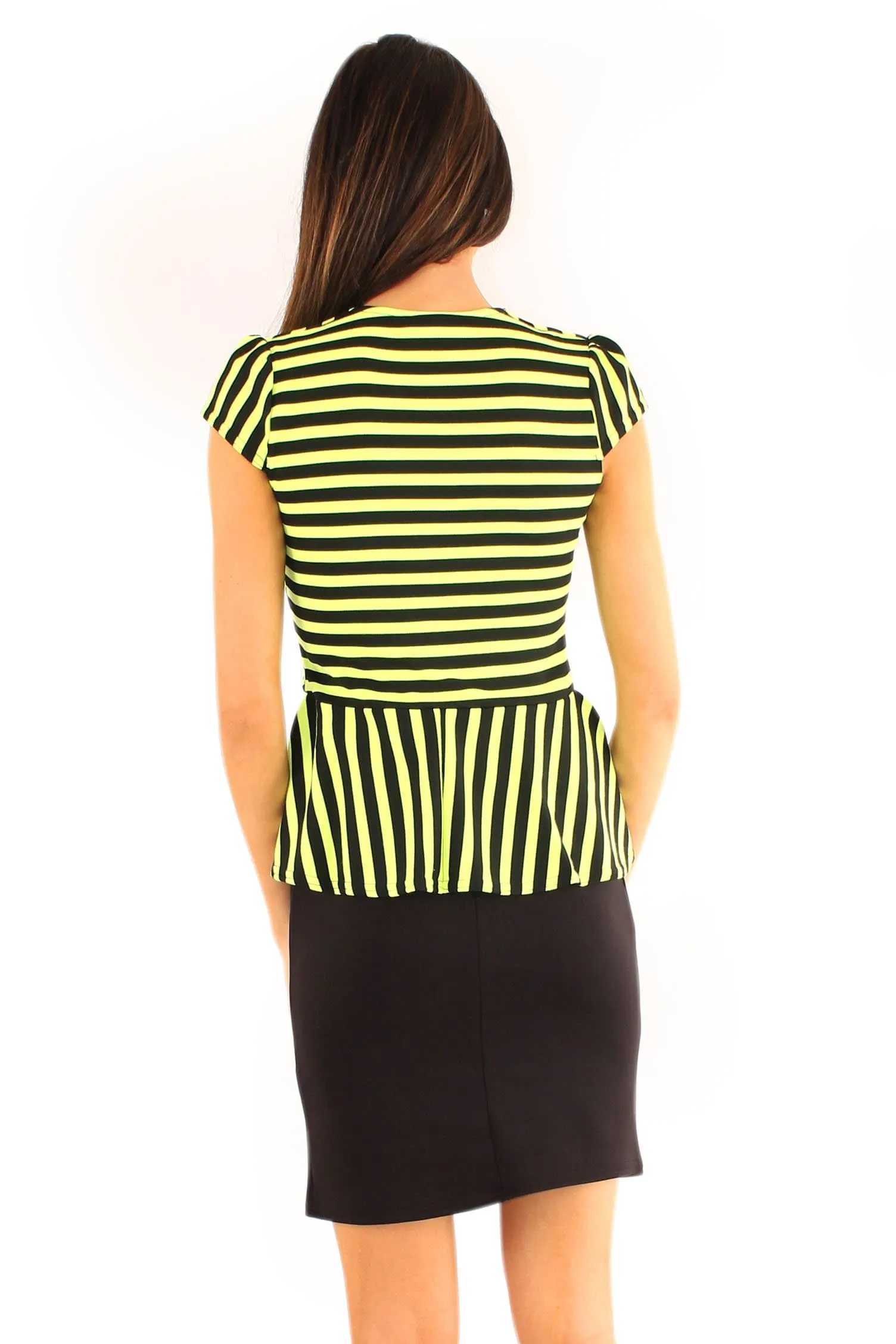 Women Black Striped Jacket Peplum Dress