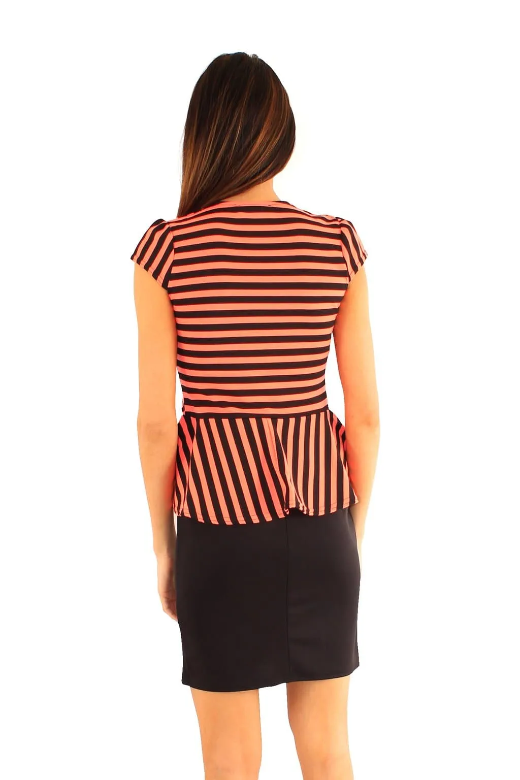 Women Black Striped Jacket Peplum Dress