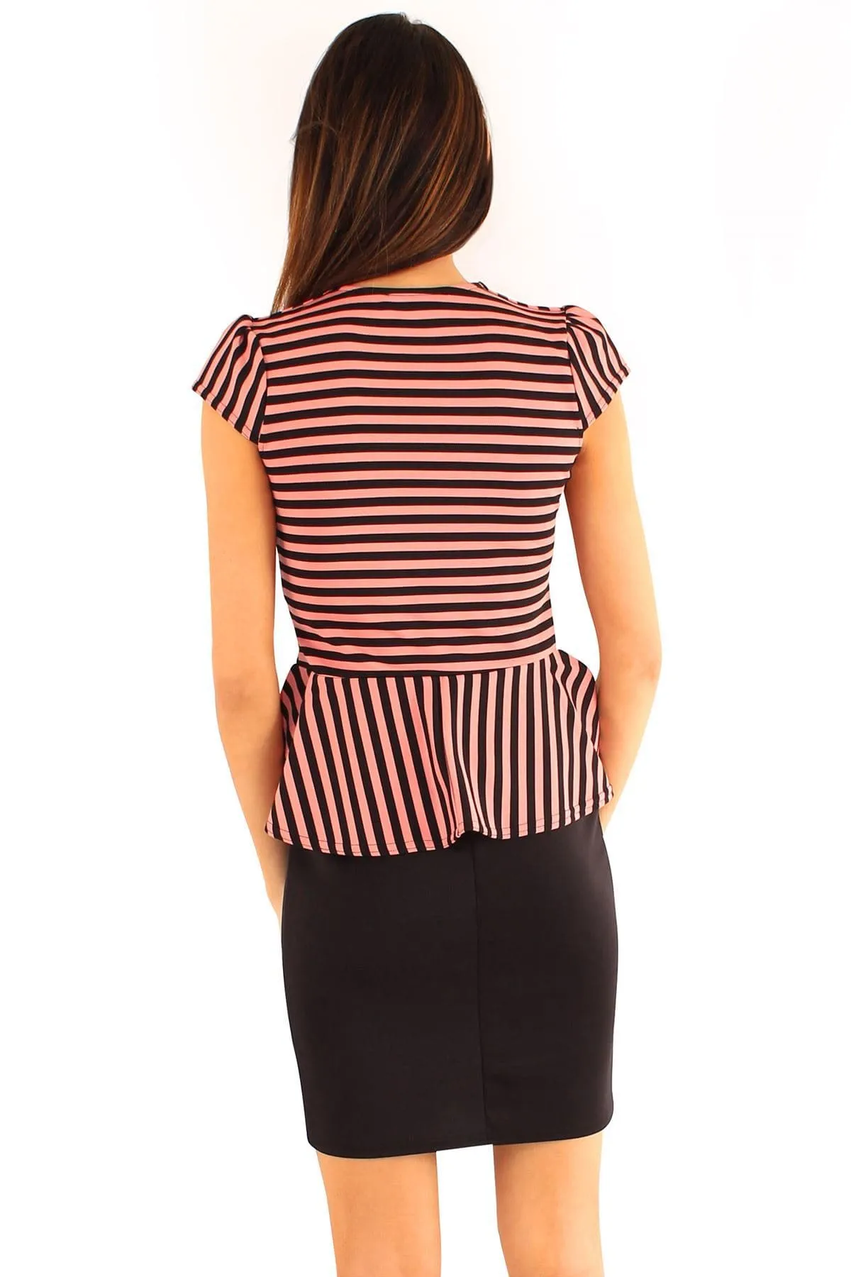 Women Black Striped Jacket Peplum Dress