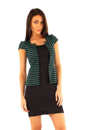 Women Black Striped Jacket Peplum Dress