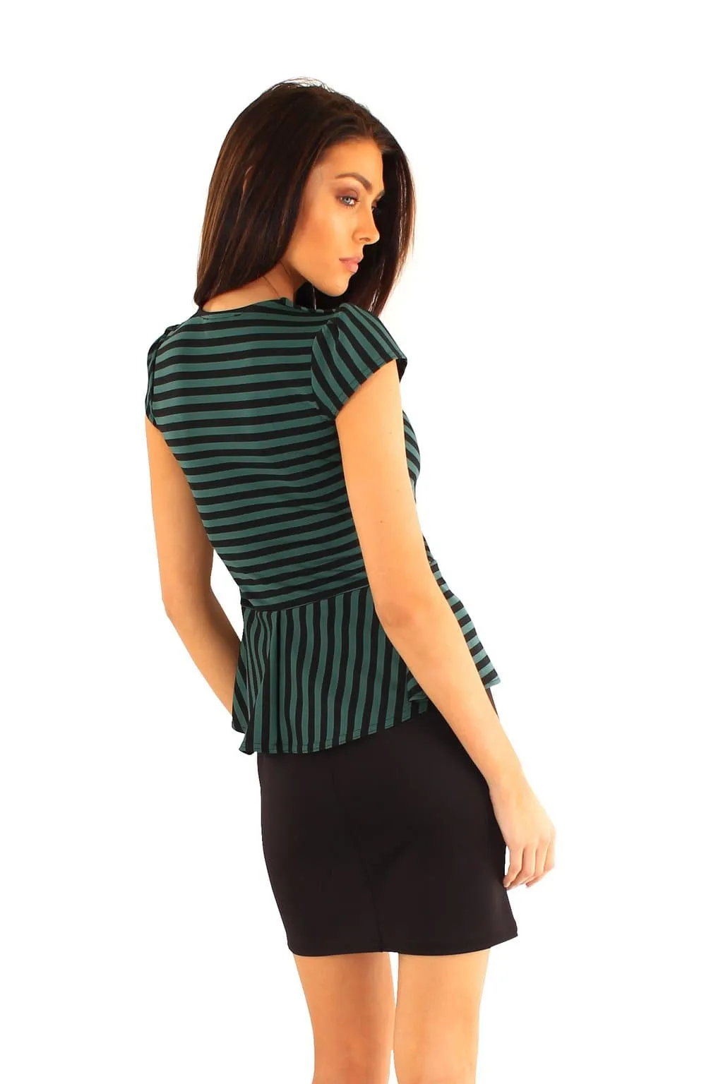 Women Black Striped Jacket Peplum Dress