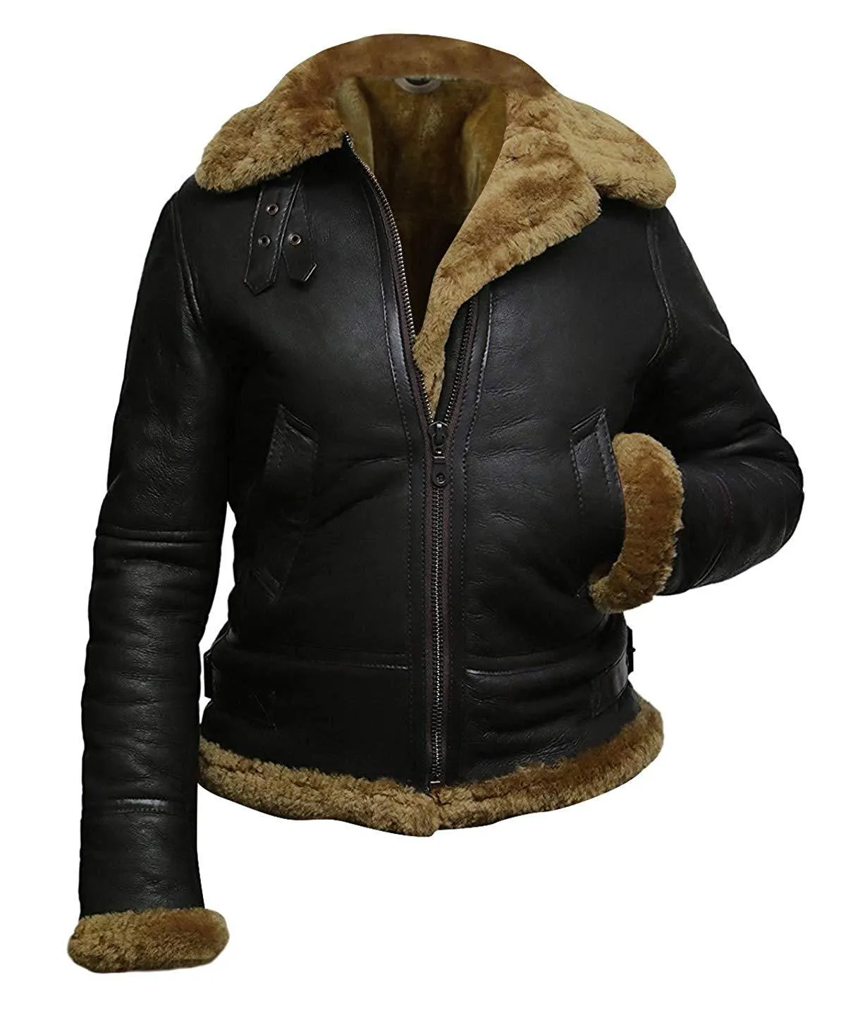 Women's Brown Fur Aviator Flight Jacket