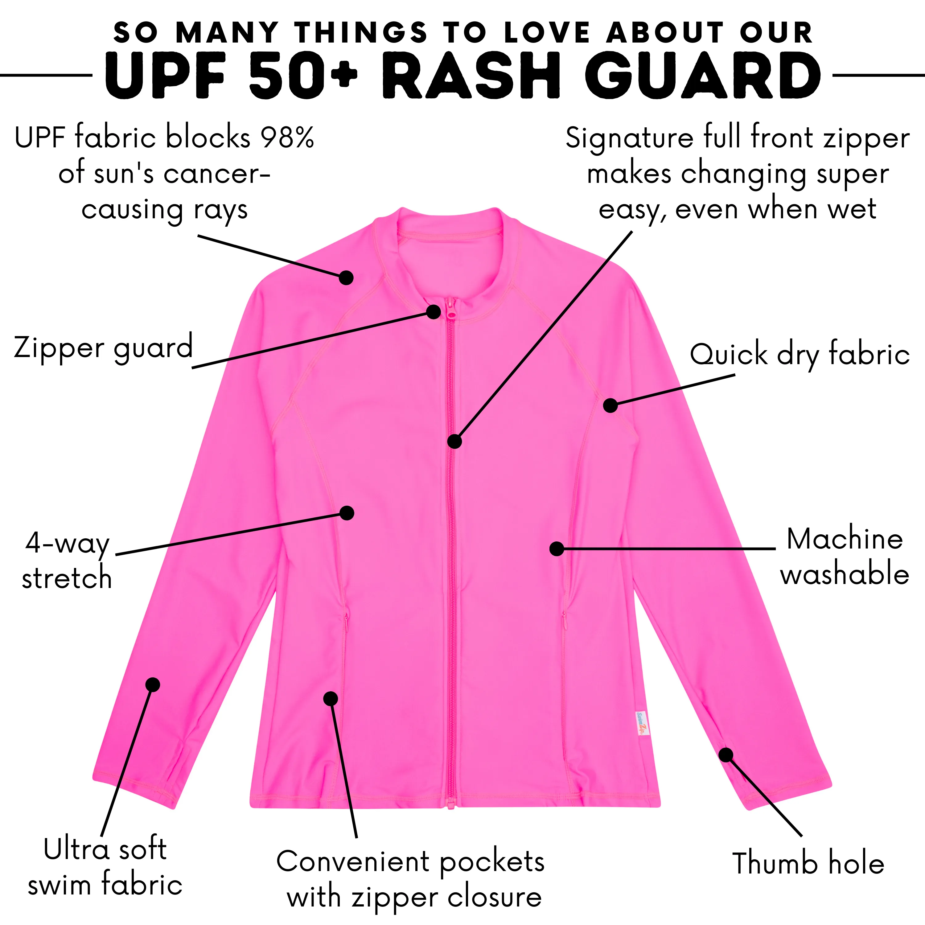 Women's Long Sleeve Rash Guard with Pockets | "Neon Pink"