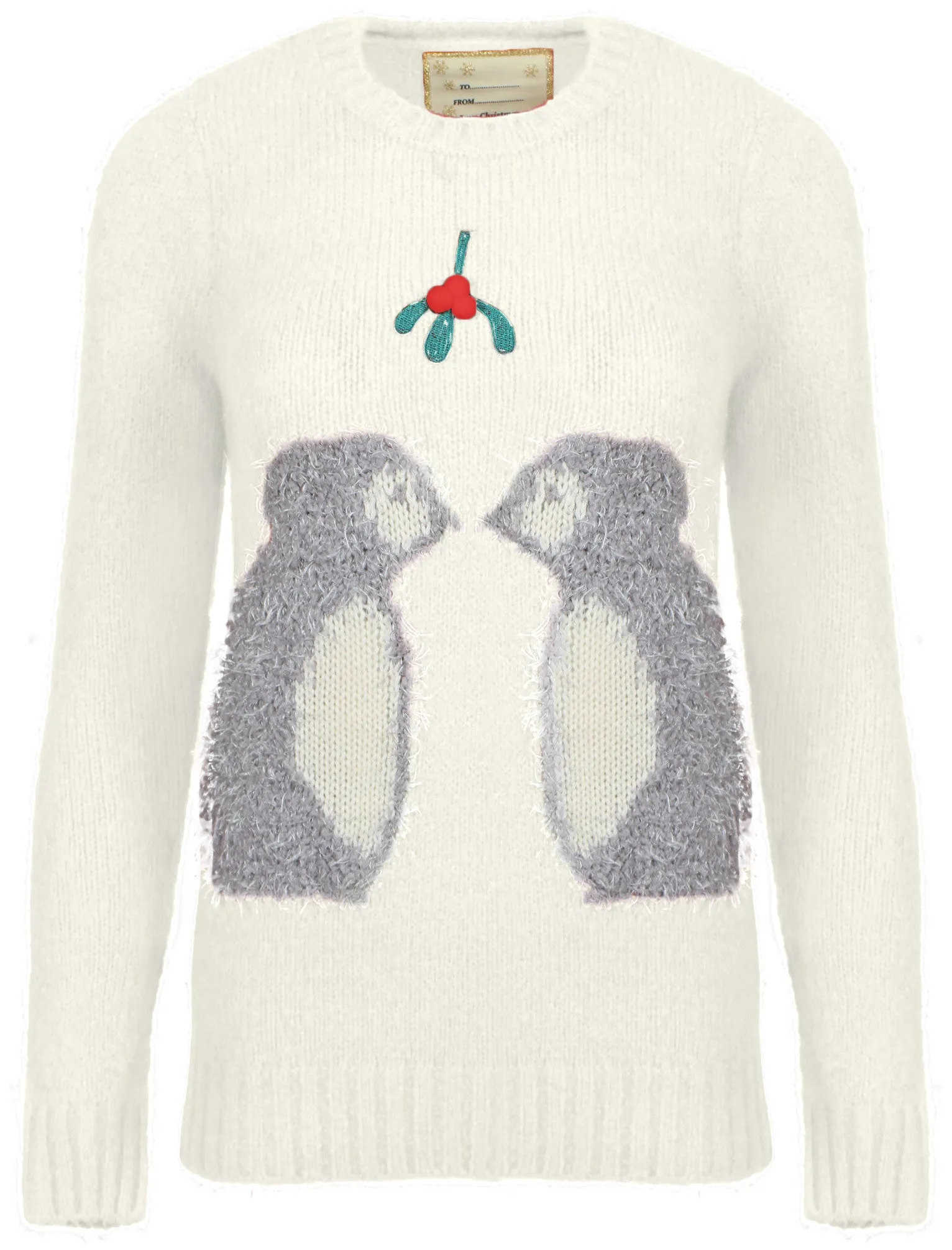 Womens Merry Christmas Mistletoe Penguins cream jumper