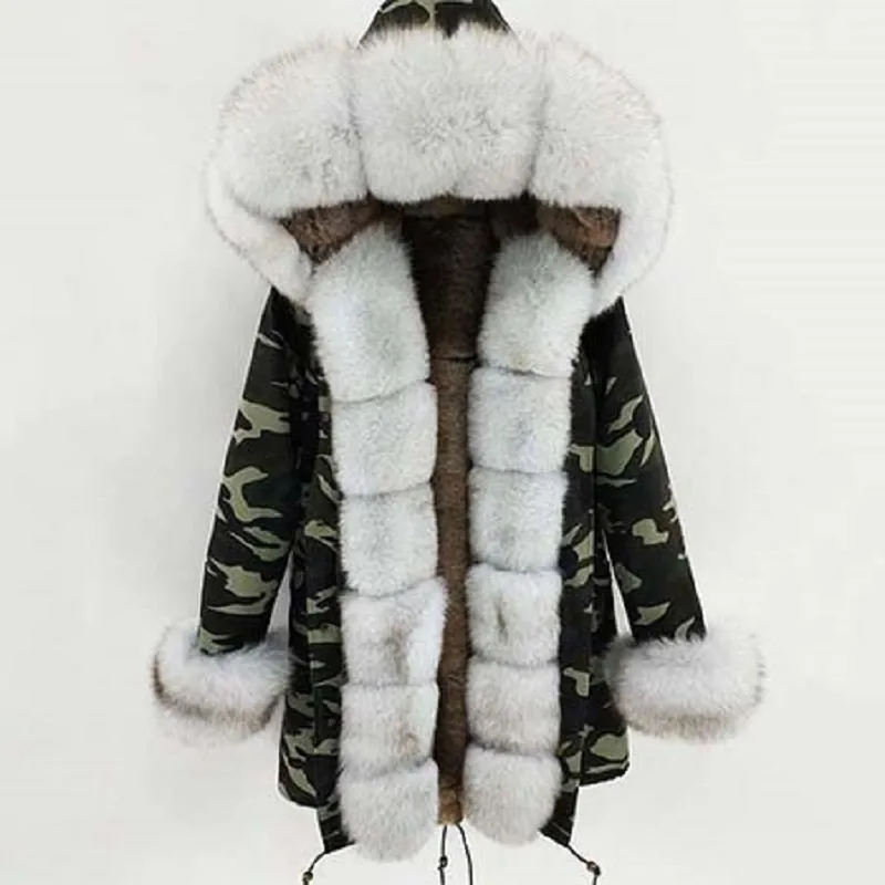 Women's Winter Casual Camouflage Hooded Parka With Fox Fur