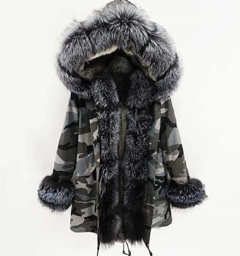 Women's Winter Casual Camouflage Hooded Parka With Fox Fur