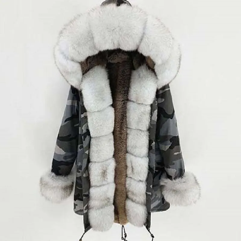 Women's Winter Casual Camouflage Hooded Parka With Fox Fur