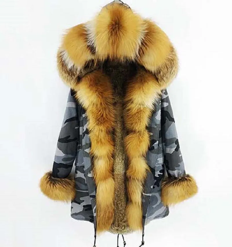 Women's Winter Casual Camouflage Hooded Parka With Fox Fur