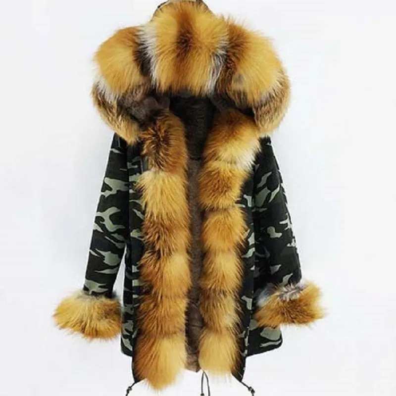 Women's Winter Casual Camouflage Hooded Parka With Fox Fur