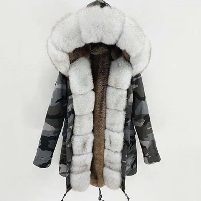 Women's Winter Casual Camouflage Hooded Parka With Fox Fur