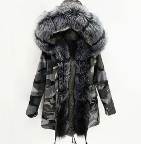 Women's Winter Casual Camouflage Hooded Parka With Fox Fur