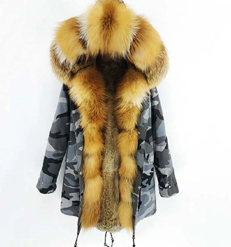 Women's Winter Casual Camouflage Hooded Parka With Fox Fur