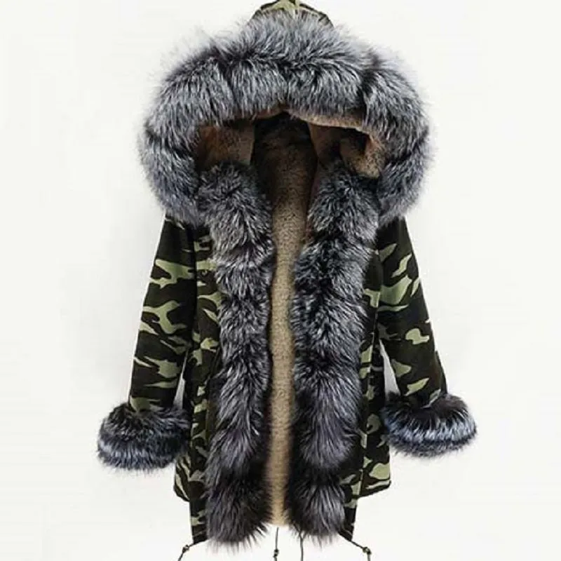 Women's Winter Casual Camouflage Hooded Parka With Fox Fur