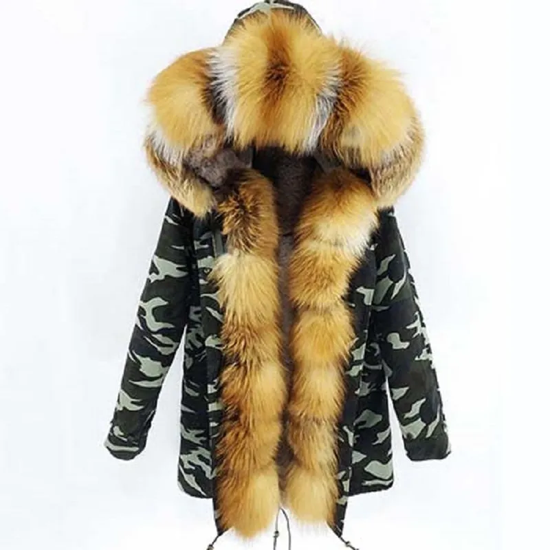 Women's Winter Casual Camouflage Hooded Parka With Fox Fur