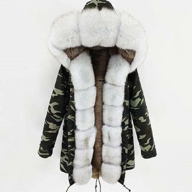 Women's Winter Casual Camouflage Hooded Parka With Fox Fur