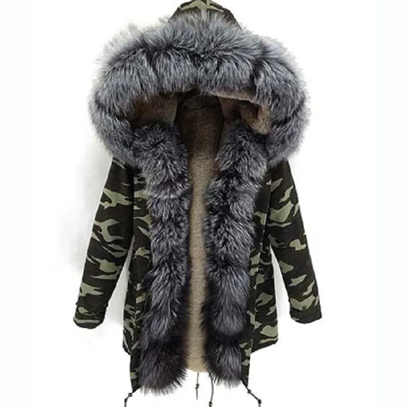 Women's Winter Casual Camouflage Hooded Parka With Fox Fur