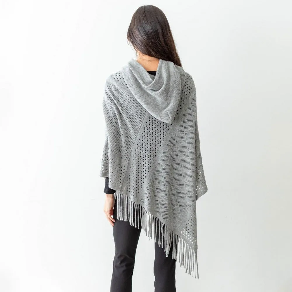 Woven Knit Hooded Poncho