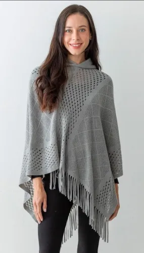 Woven Knit Hooded Poncho